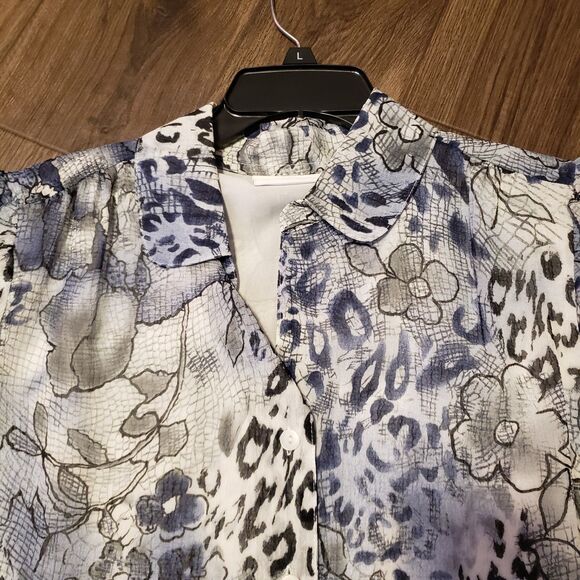 Alfred Dunner Women's Gray Blue Black Button Dress Shirt Sz 12 - Picture 2 of 7